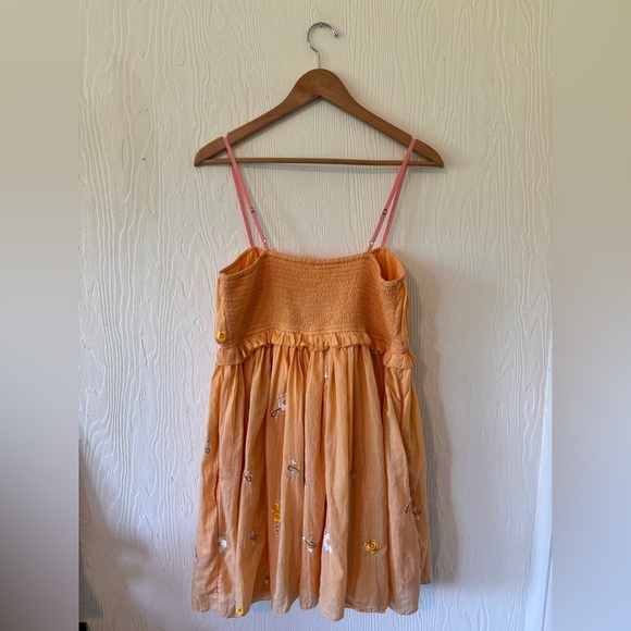 Free People Alana Babydoll Floral Apricot Peach Mini Strappy Sundress Dress - Picture 8 of 17